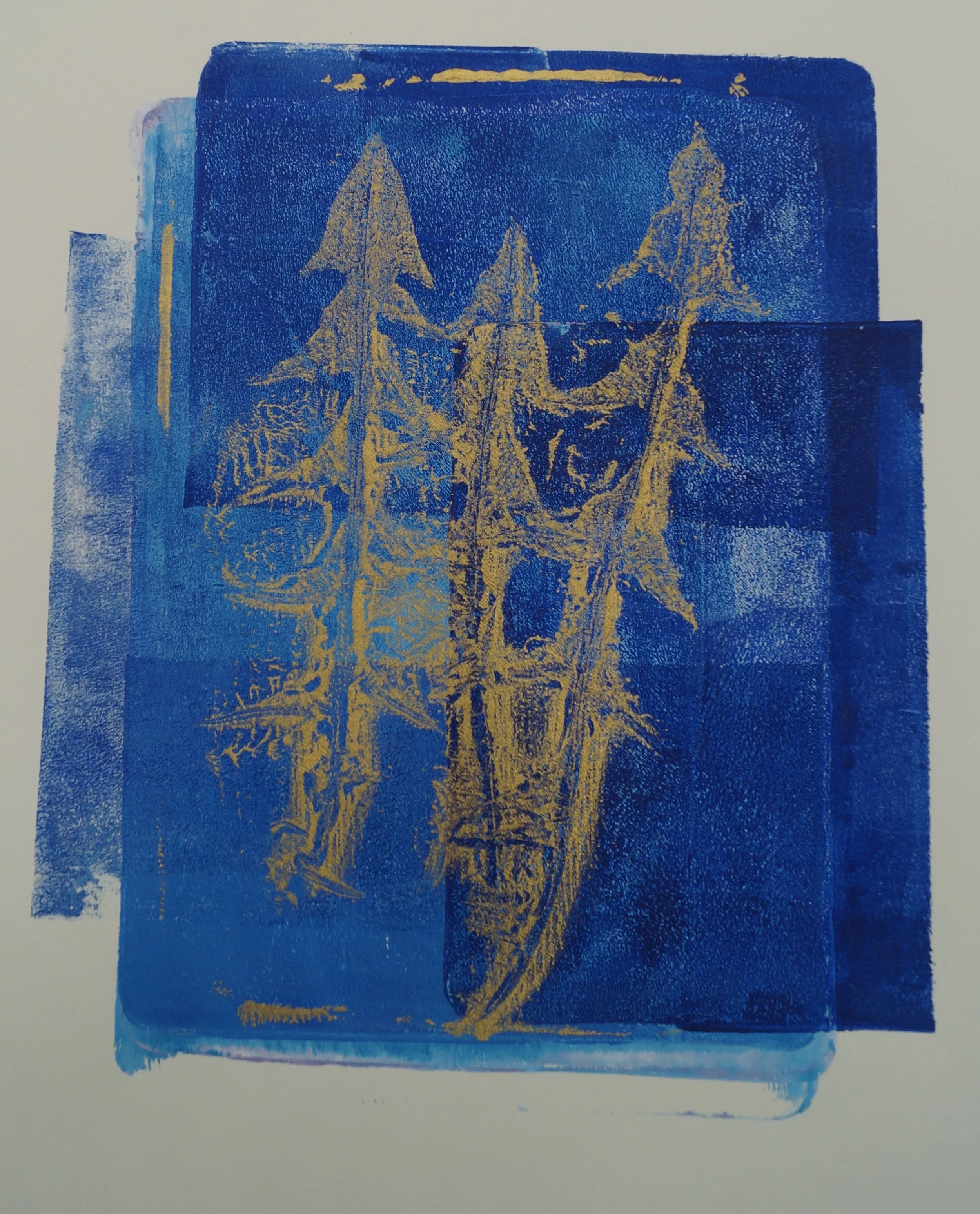 Golden Blue, Monoprint, 2024