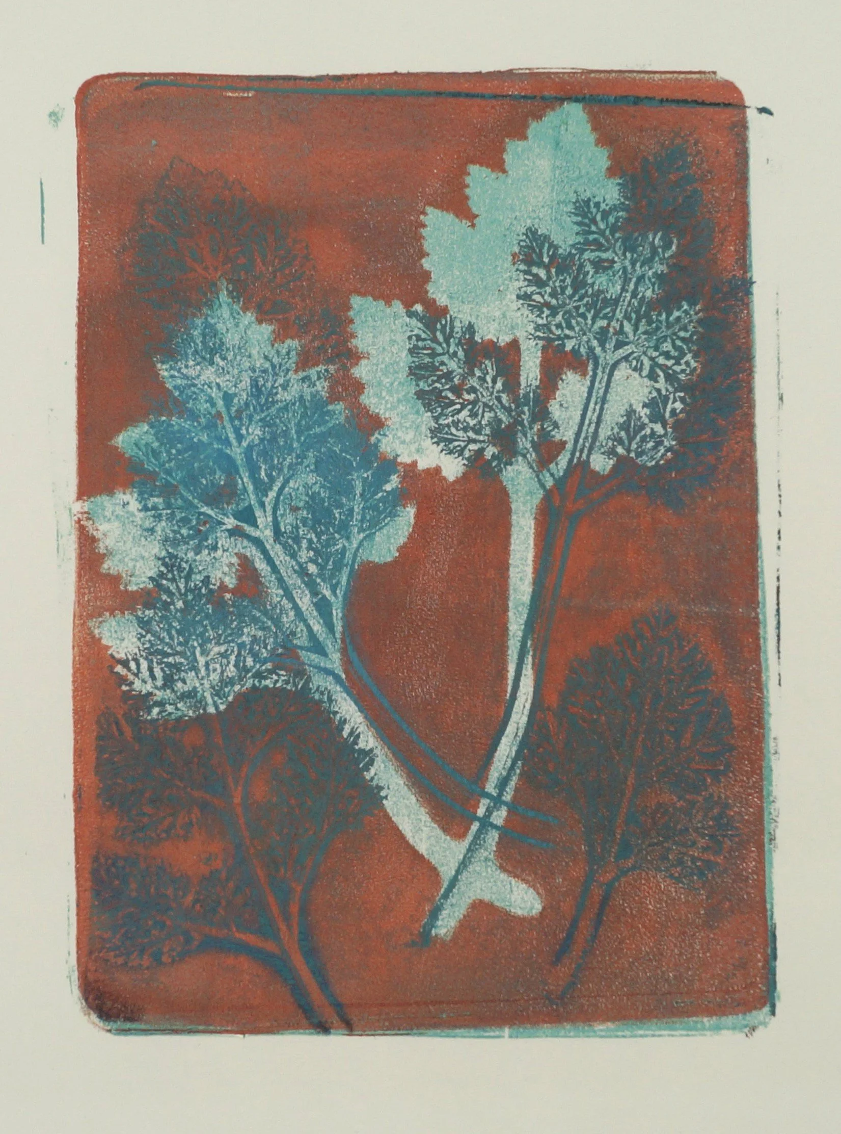 Copper Leaves, Monoprint, 2024