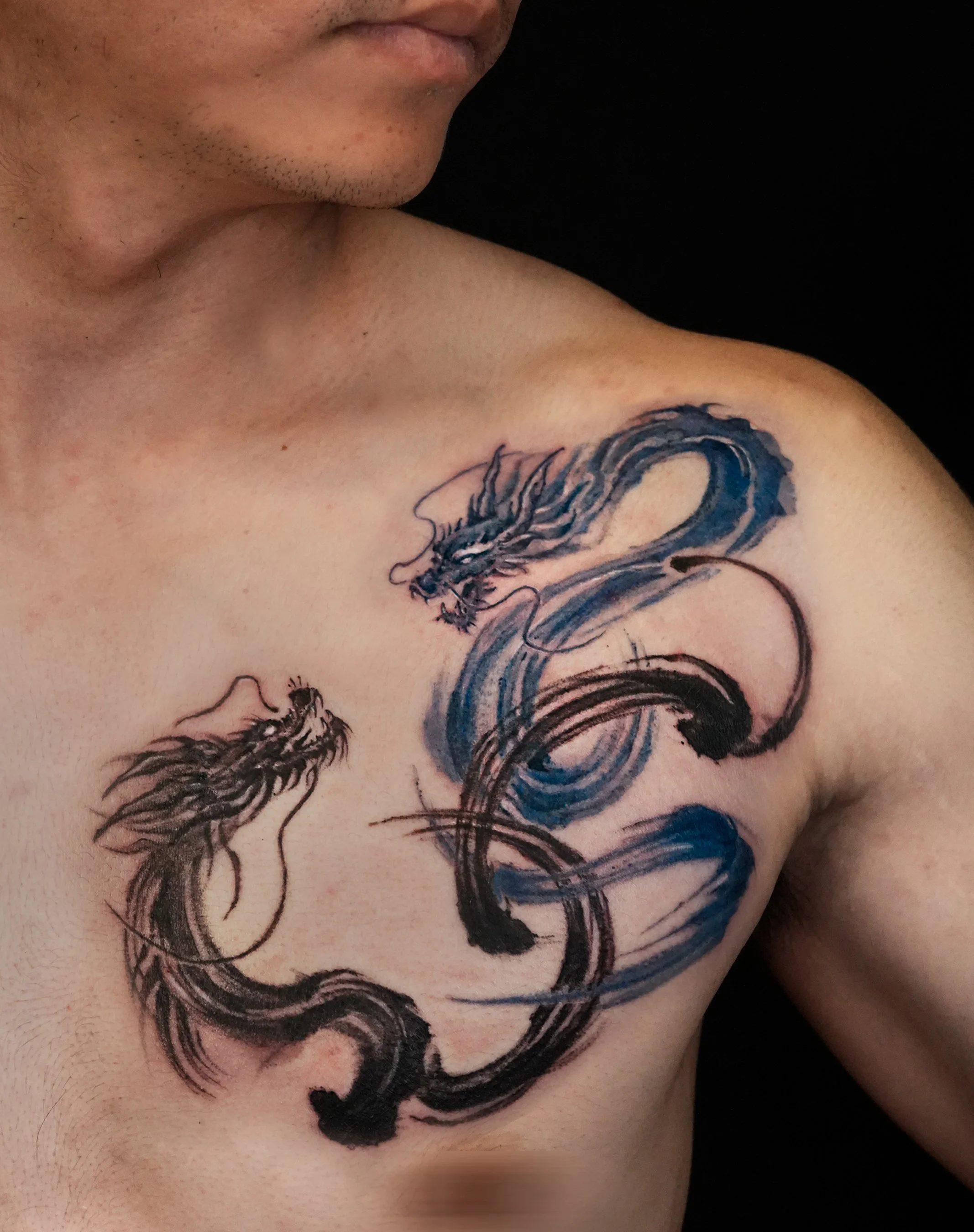 brush stroke dragon tattoo on forearm by kaho inkshop LA
