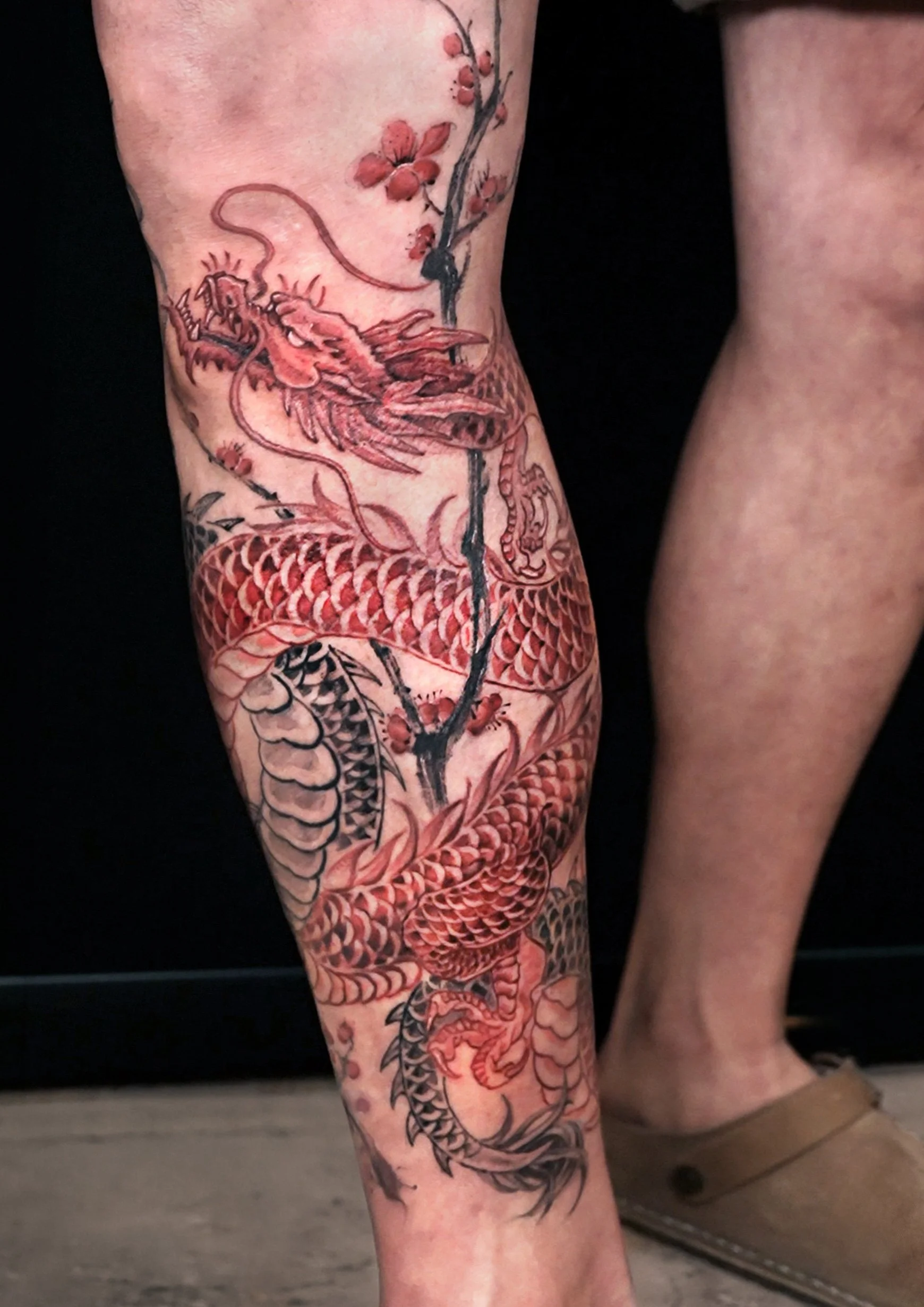 Red dragon tattoo sleeves, designed by kaho inkshop and bored ink club. Located in los angeles, specialize in Asian tattoo 