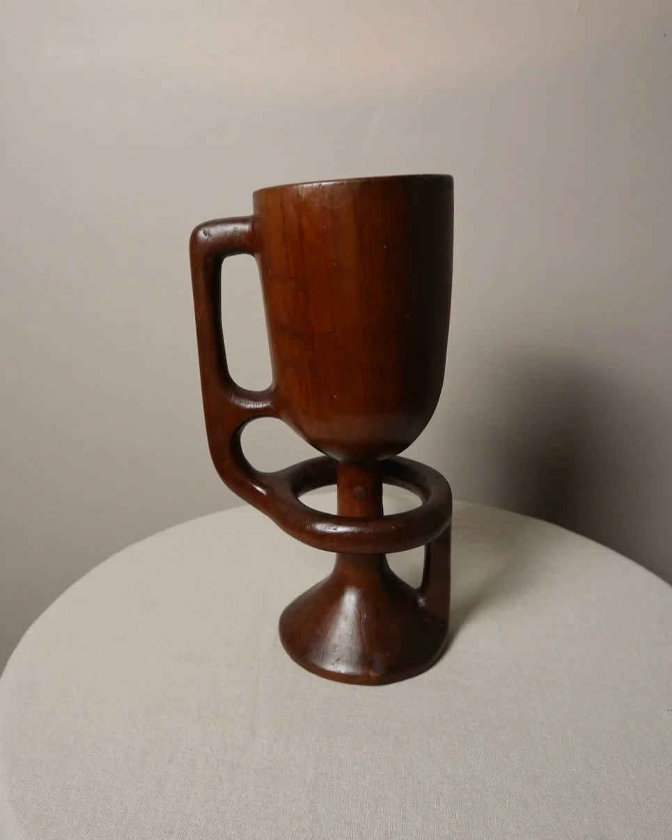 French sculptural carved wooden lamp