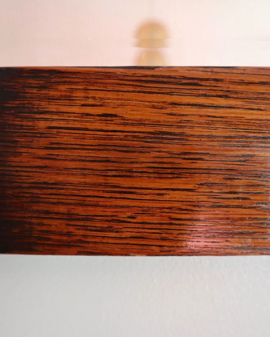 Arts & Crafts square wooden framed mirror with carved corner detailing. Circa 1930s.