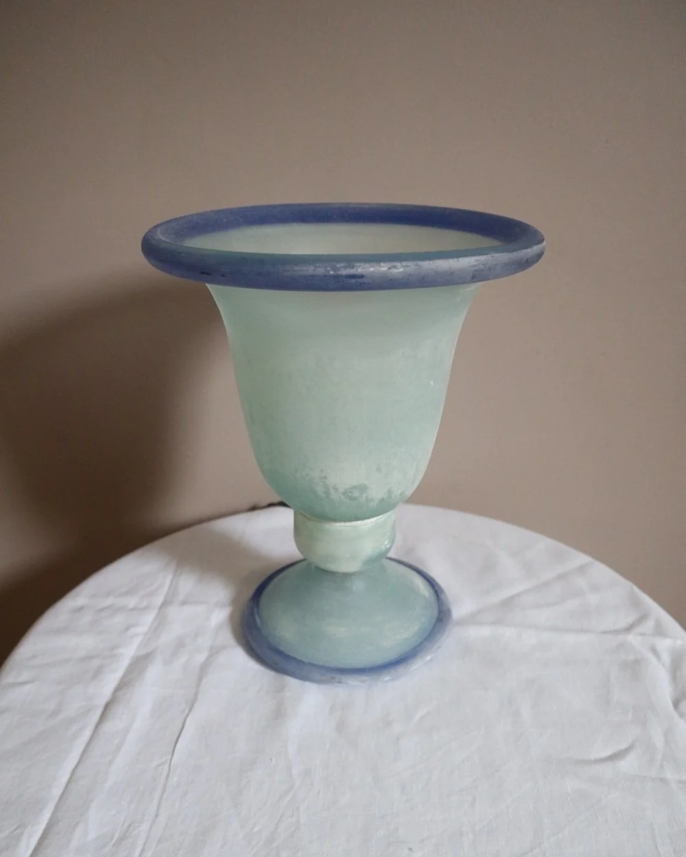 Italian Murano Scavo blue frosted glass table lamp. Circa 1970s.