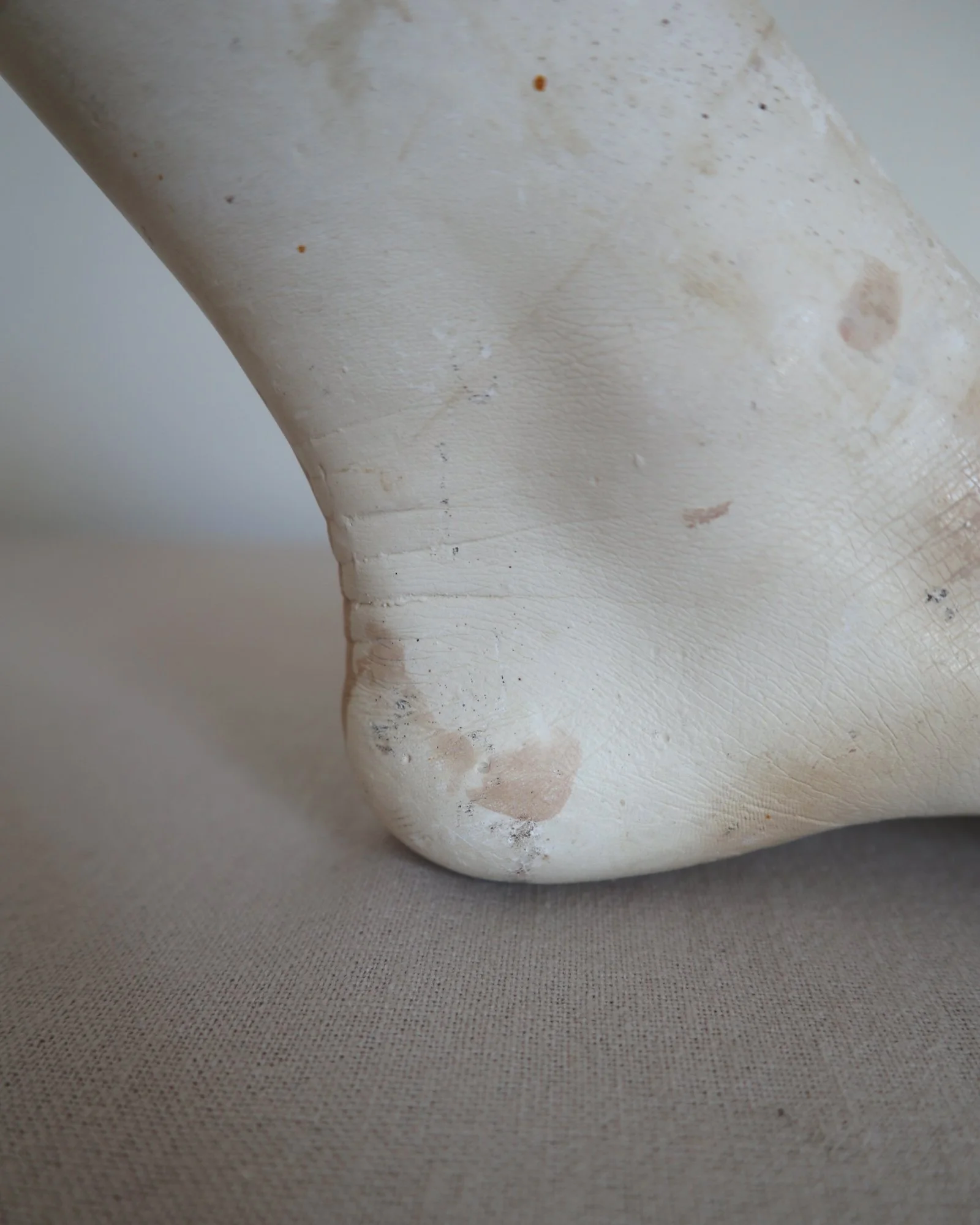 Classical-style decorative plaster foot sculpture, likely used as an anatomical or art studio study model.