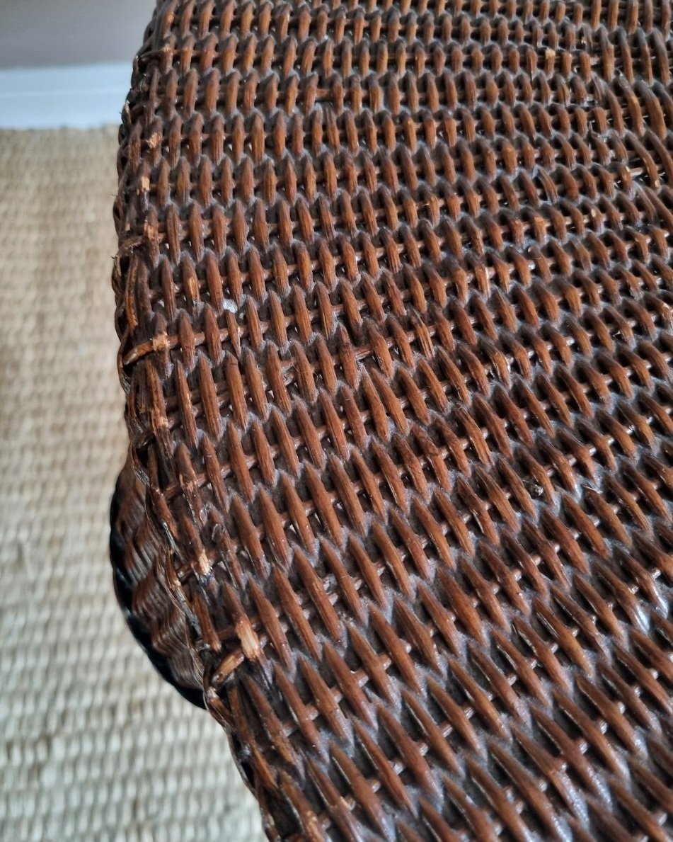 Rare, exquisite trompe l'oeil woven rattan table