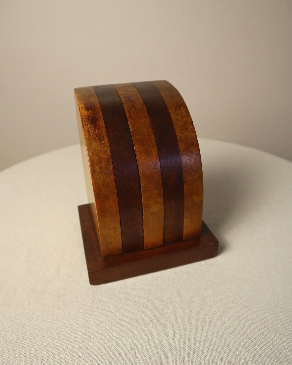 Vintage Art Deco style two tone arched wooden bookends.