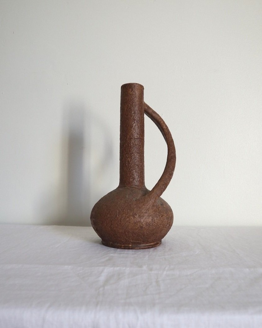 Pair of sculptural textured ceramic vessels