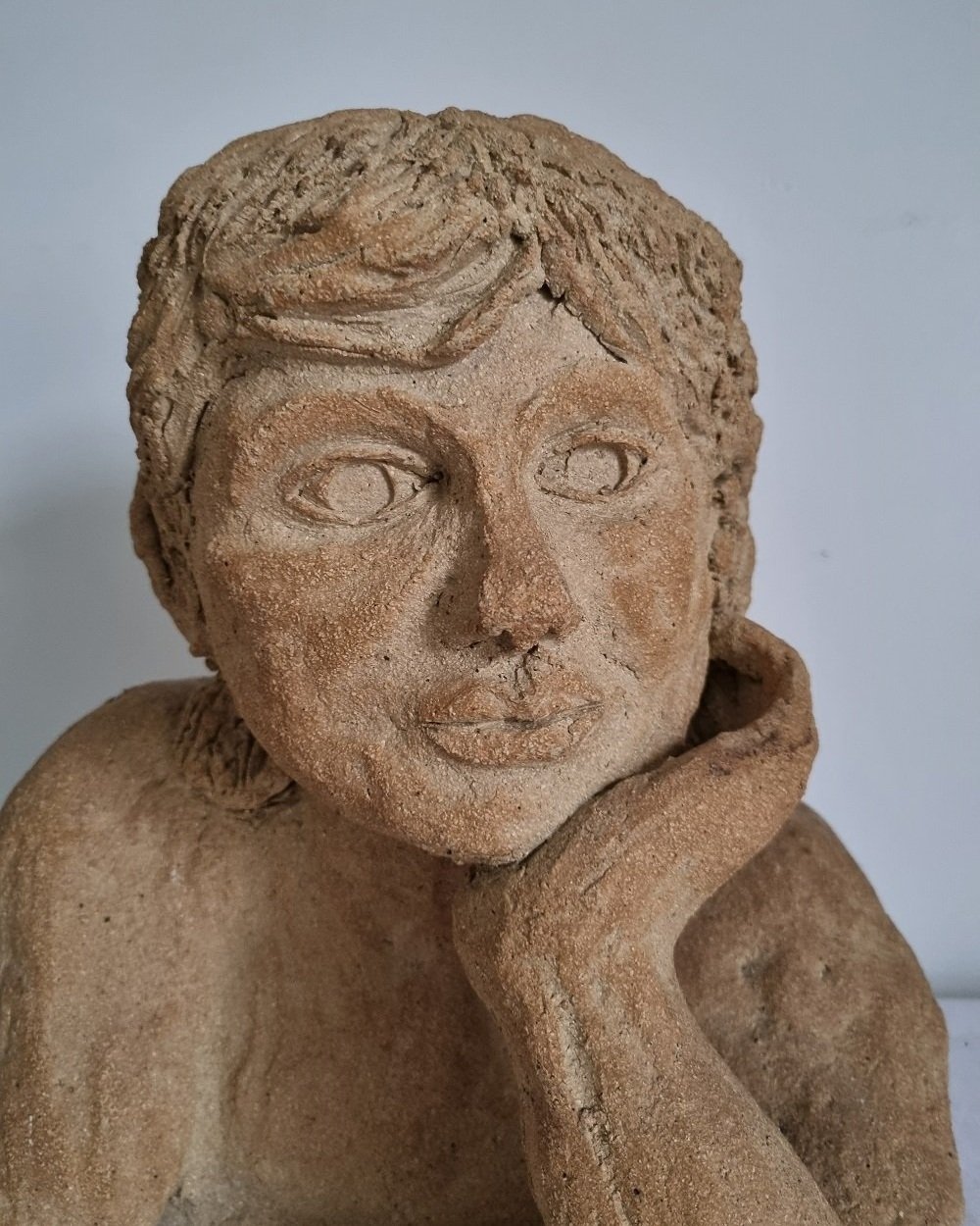 Large vintage handmade studio pottery textured bust sculpture.