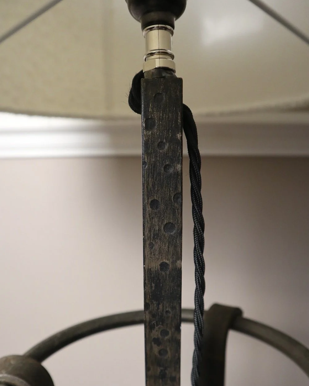Large Brutalist wrought iron tripod lamp from the Netherlands, 1960s.
