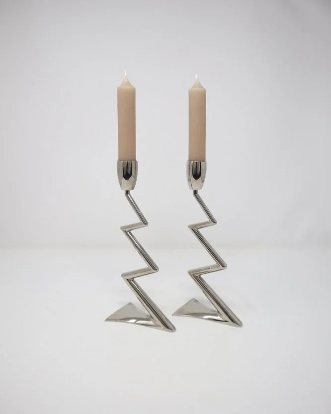 Pair of chrome zig zag candlesticks
