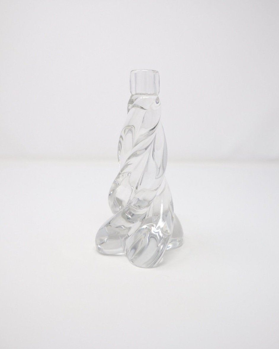 Vintage heavy, clear glass twisted candleholder from Cristalleries de Sèvres. Circa 20th Century, France. Marked 'Sèvres France' to base.