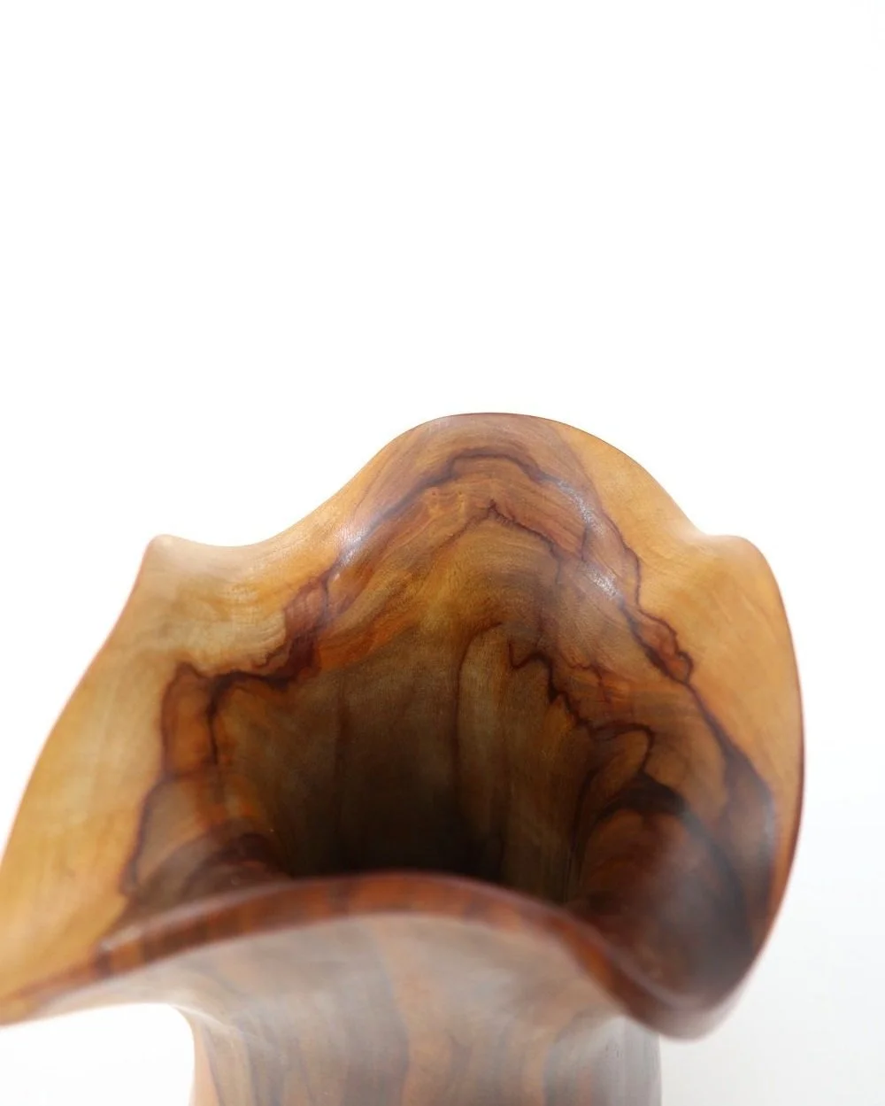 Small mid century Spanish handcarved sculptural olivewood monoxyl pitcher in the style of Alexandre Noll. Beautiful rich, natural wood grain. Marked 'Falcon, Spain'. Circa 1960s.