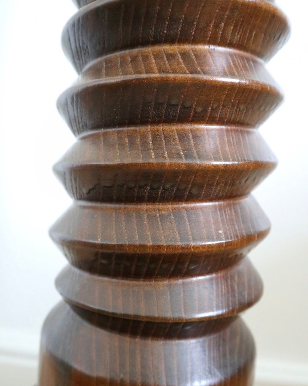 A large, turned wooden screw pedestal plinth to display plants or art. Circa 1970s.
