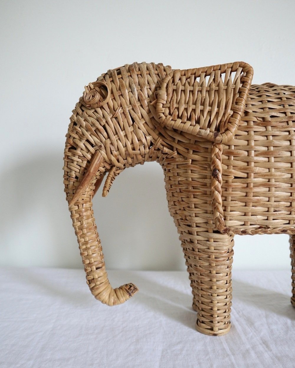 Vintage handmade woven rattan elephant.