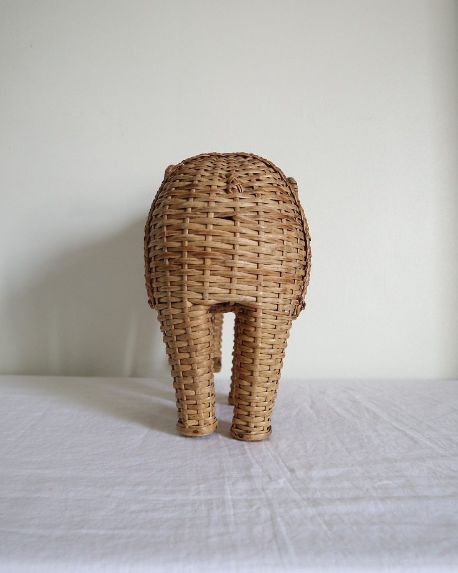 Vintage handmade woven rattan elephant.