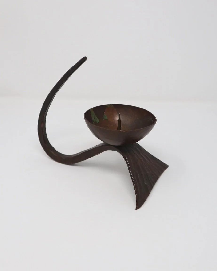 Brutalist sculptural copper candlestick.