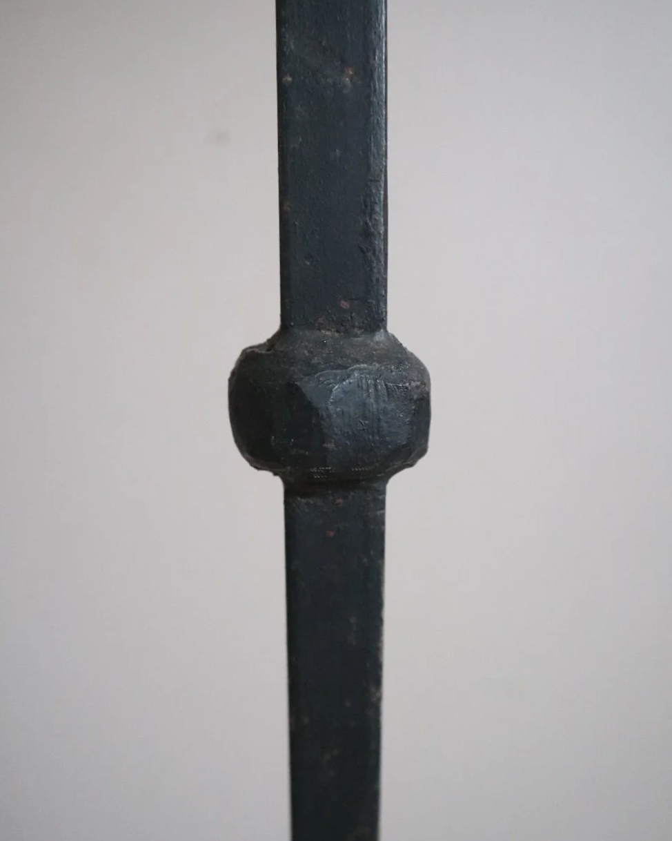Large Brutalist wrought iron 9 arm Hanukkah candleholder. Circa 1970s.