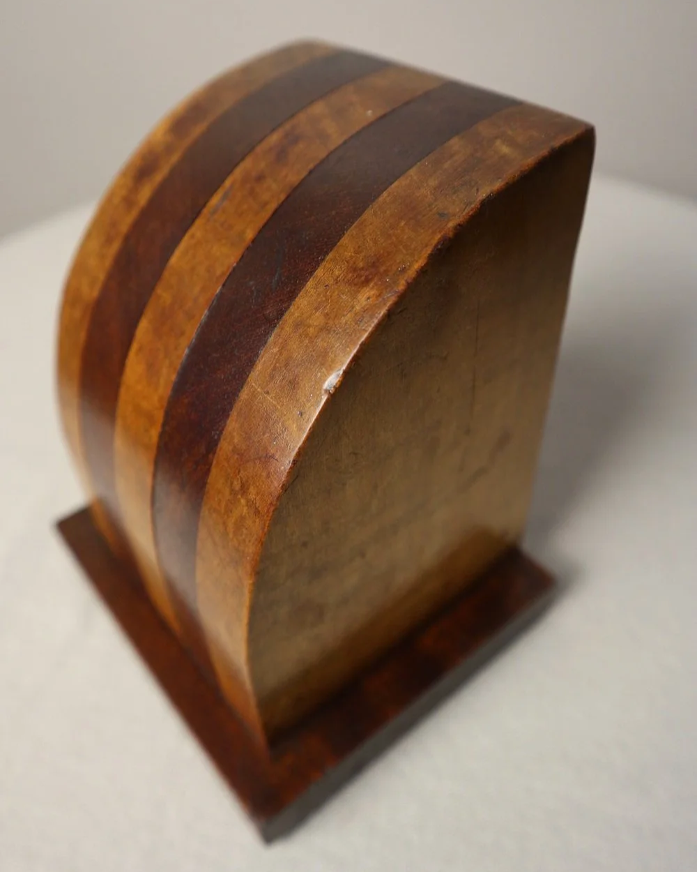 Vintage Art Deco style two tone arched wooden bookends.
