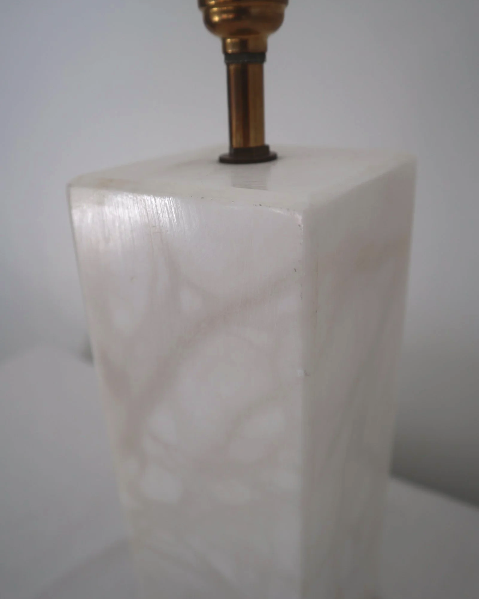 Vintage Spanish large rectangular solid white alabaster table lamp. Circa 1970s.
