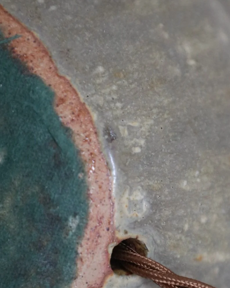 Large mid century Brutalist Bernard Rooke spherical art pottery table lamp with graduated slab sections and matt brown glaze. England, circa 1960s.