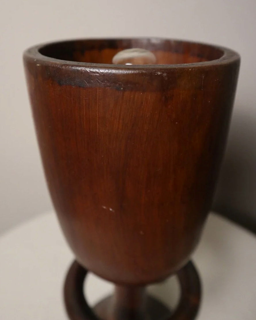 French sculptural carved wooden lamp. Originally circa 1970s