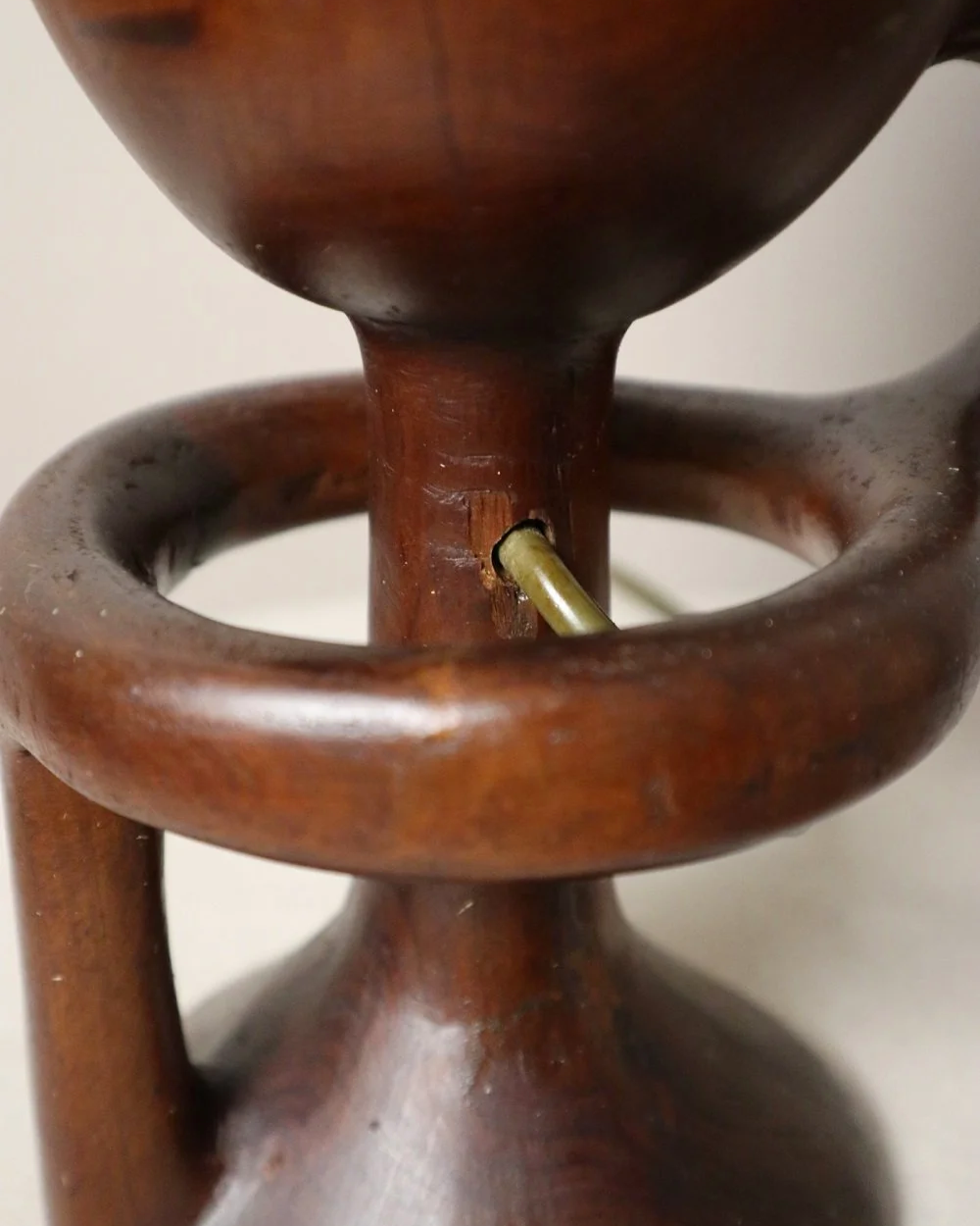 French sculptural carved wooden lamp. Originally circa 1970s