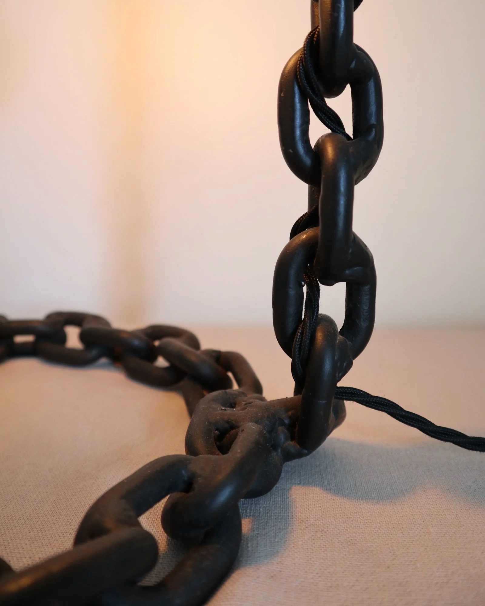 Brutalist large and heavy welded chain lamp. Unknown age.