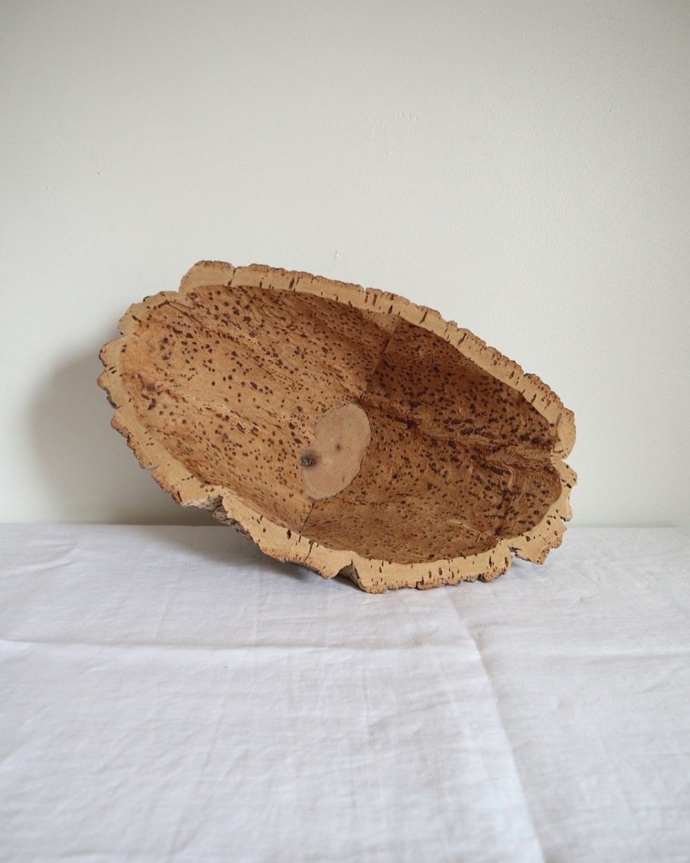 Vintage handmade decorative oval shaped natural cork bowl. Made with three pieces of cork.