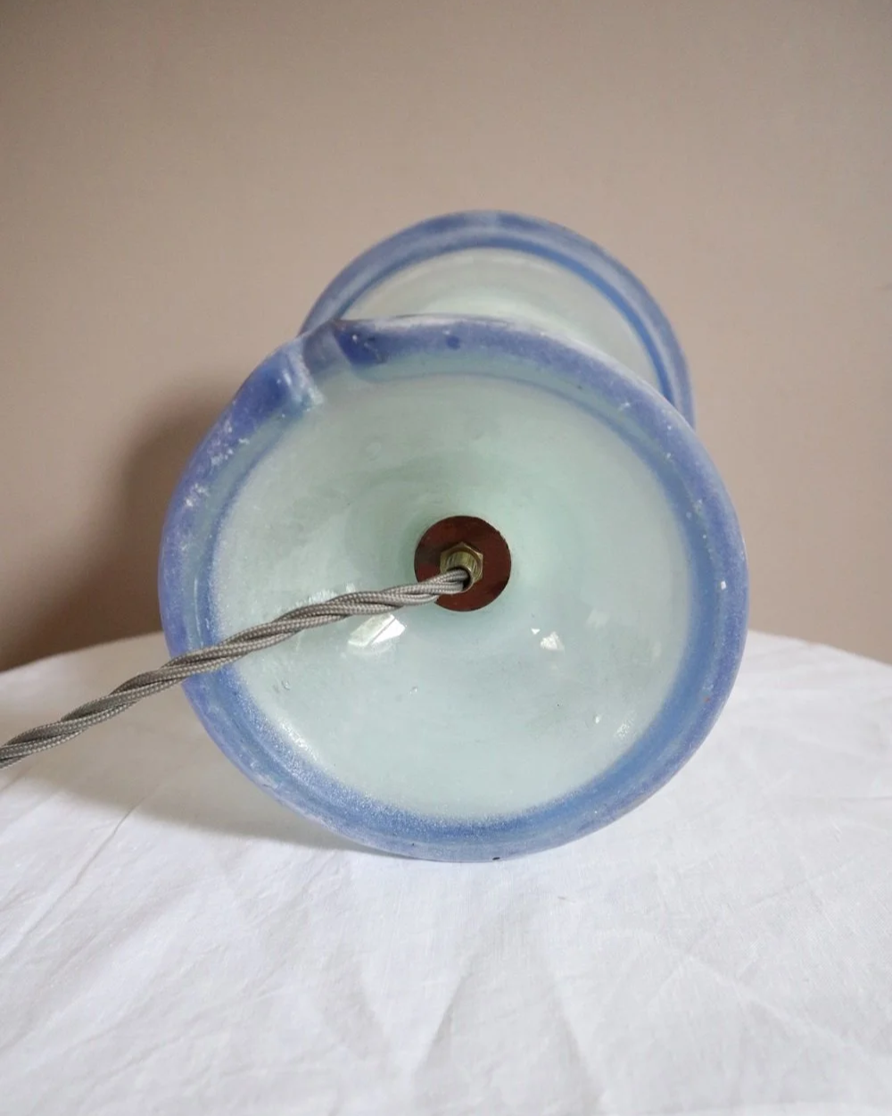 Italian Murano Scavo blue frosted glass table lamp. Circa 1970s.