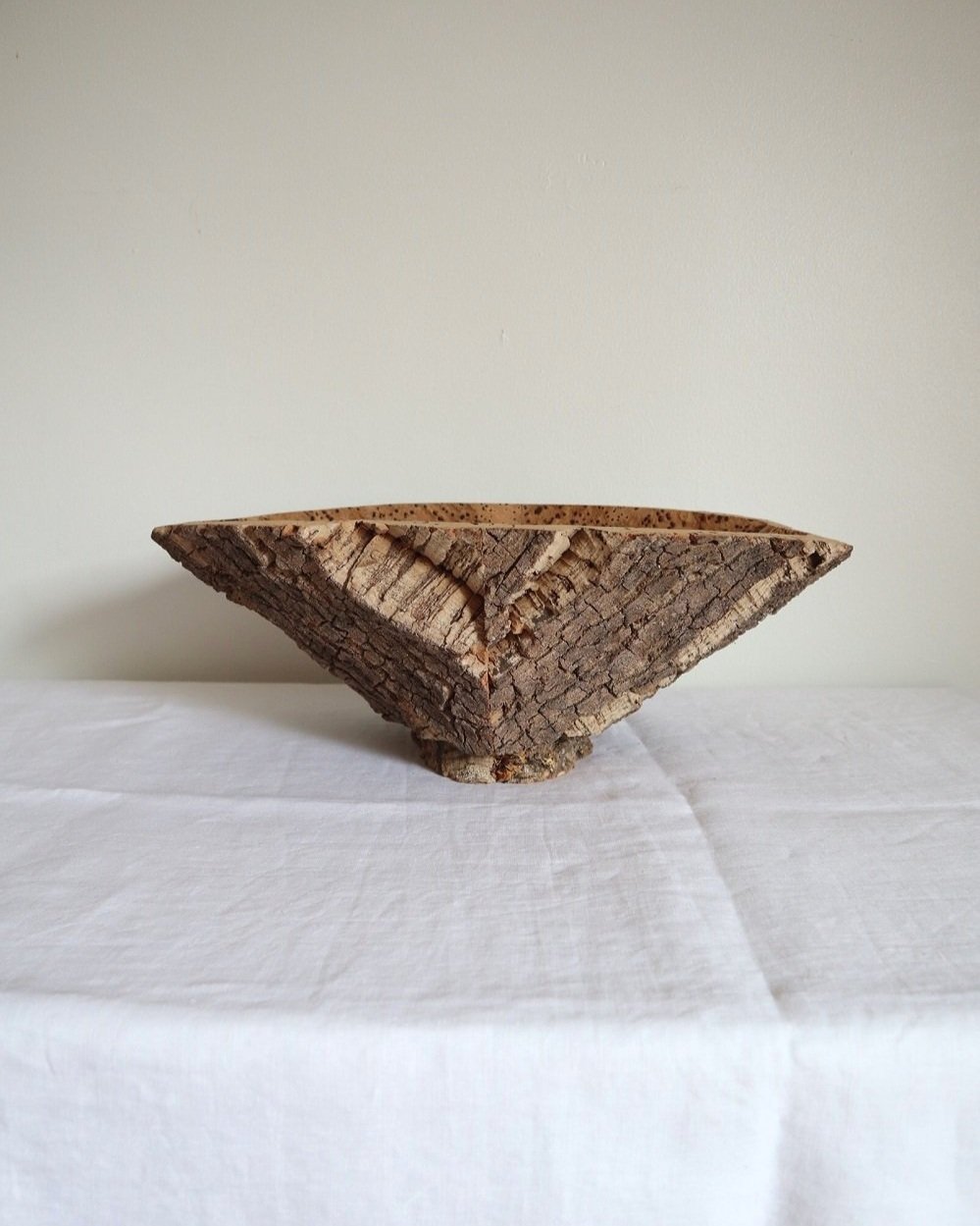 Vintage handmade decorative oval shaped natural cork bowl. Made with three pieces of cork.