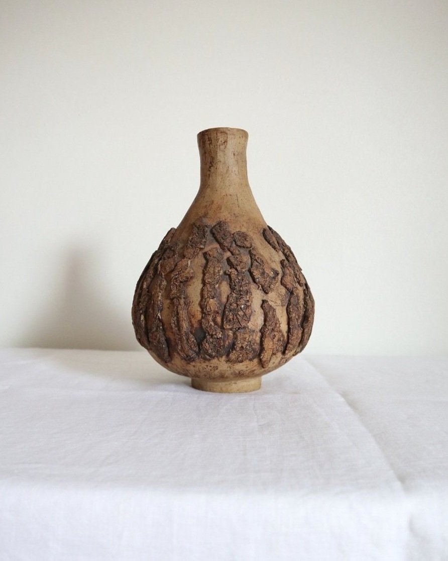 Studio pottery textured ceramic vase