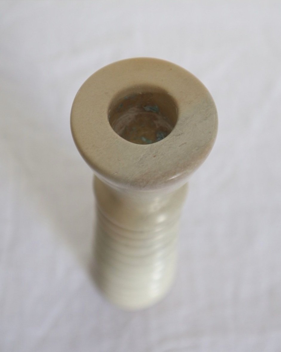 Vintage tall off white ribbed soapstone candleholder
