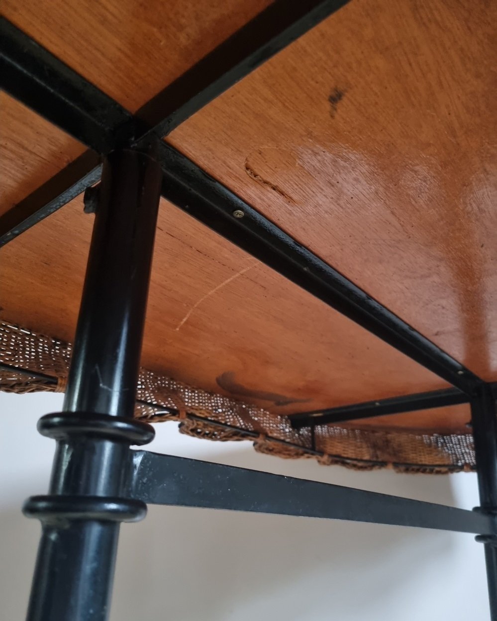 Rare, exquisite trompe l'oeil woven rattan table