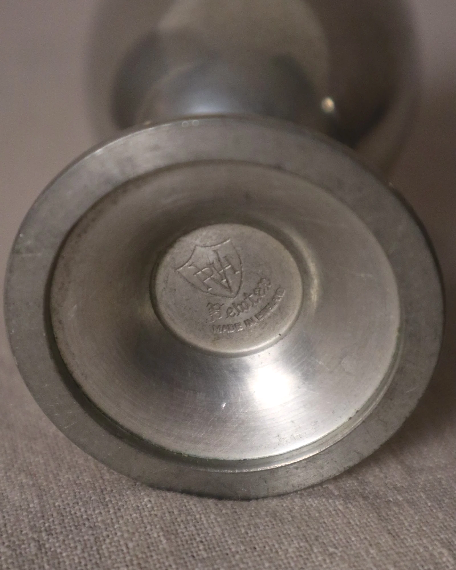 Pair of British P.H. Vogel & Co pewter goblets. Made in England. Circa 1970s.