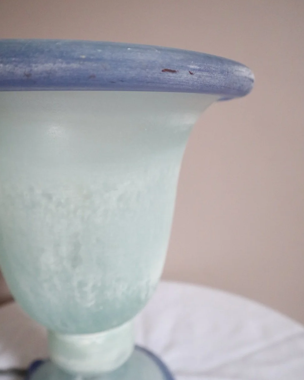 Italian Murano Scavo blue frosted glass table lamp. Circa 1970s.