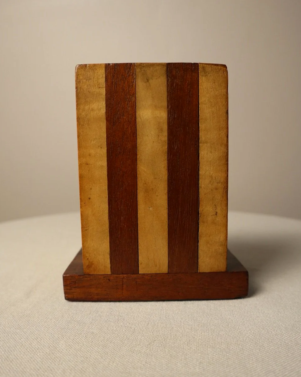 Vintage Art Deco style two tone arched wooden bookends.