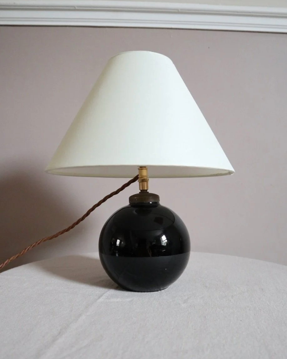 Opaline black glass ball lamp