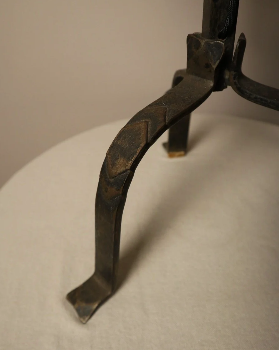 Large Brutalist wrought iron tripod lamp from the Netherlands, 1960s.