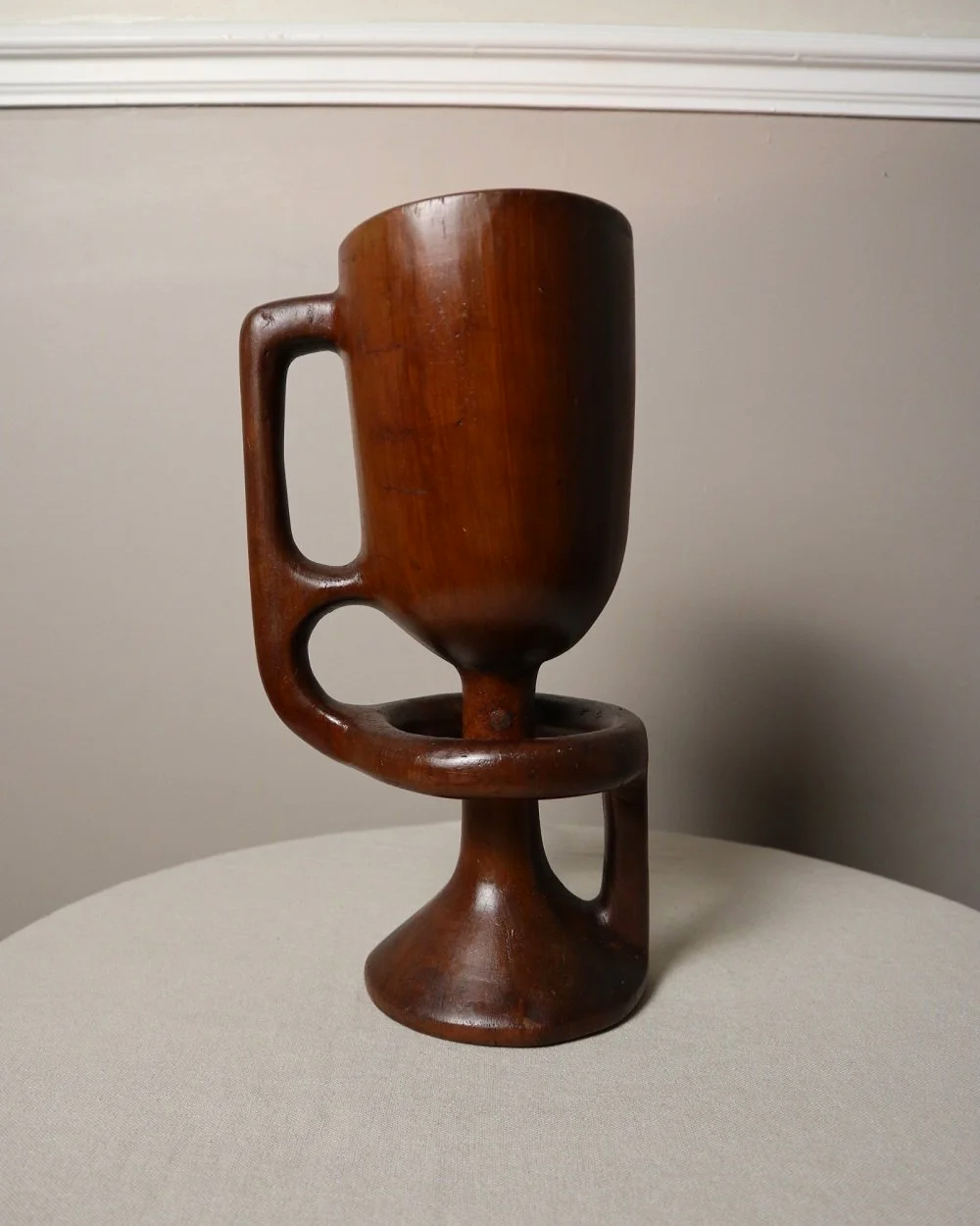 French sculptural carved wooden lamp. Originally circa 1970s