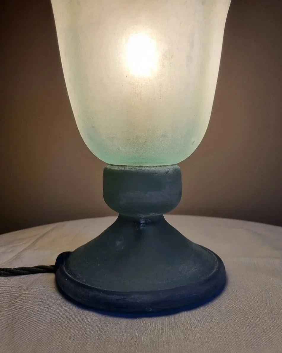 Italian Murano Scavo blue frosted glass table lamp. Circa 1970s.