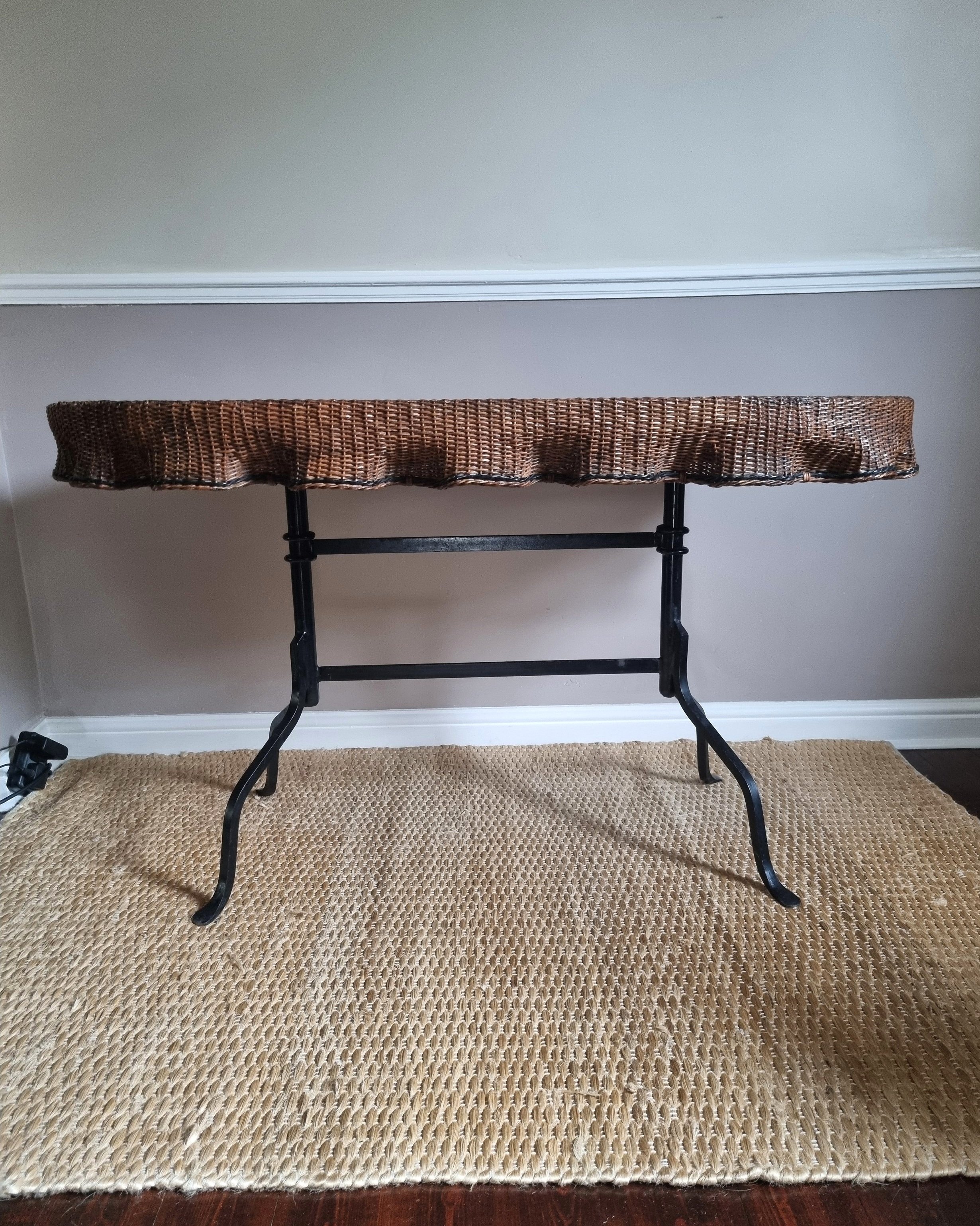 Rare, exquisite trompe l'oeil woven rattan table