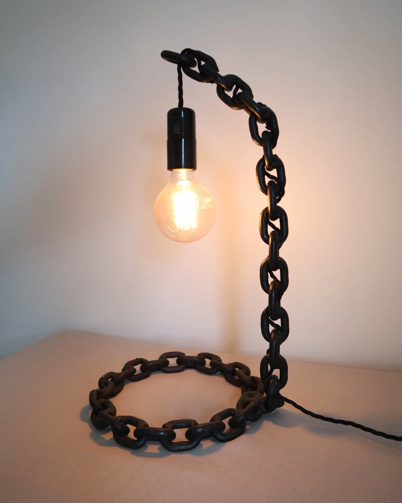 Brutalist large and heavy welded chain lamp. Unknown age.