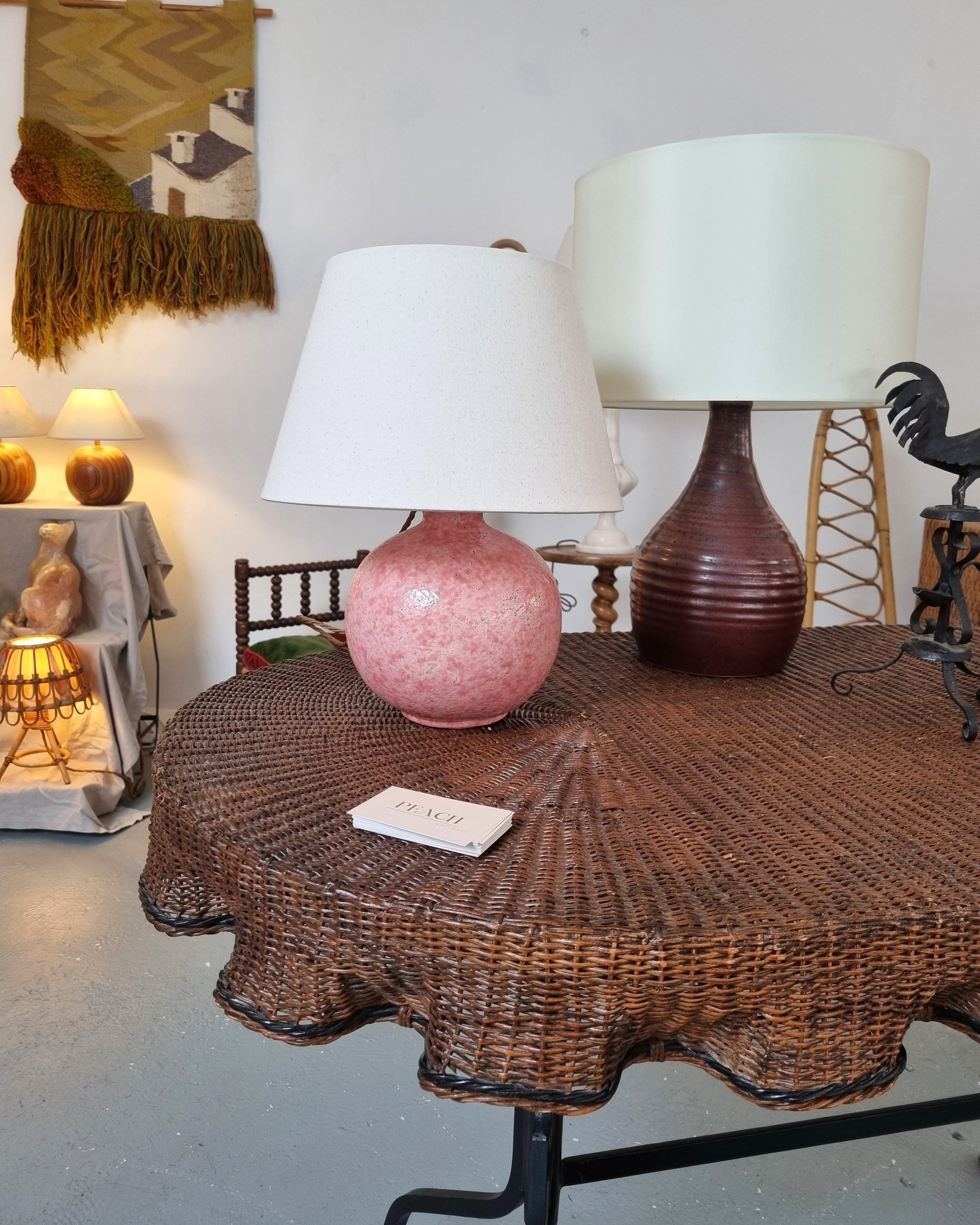 Rare, exquisite trompe l'oeil woven rattan table