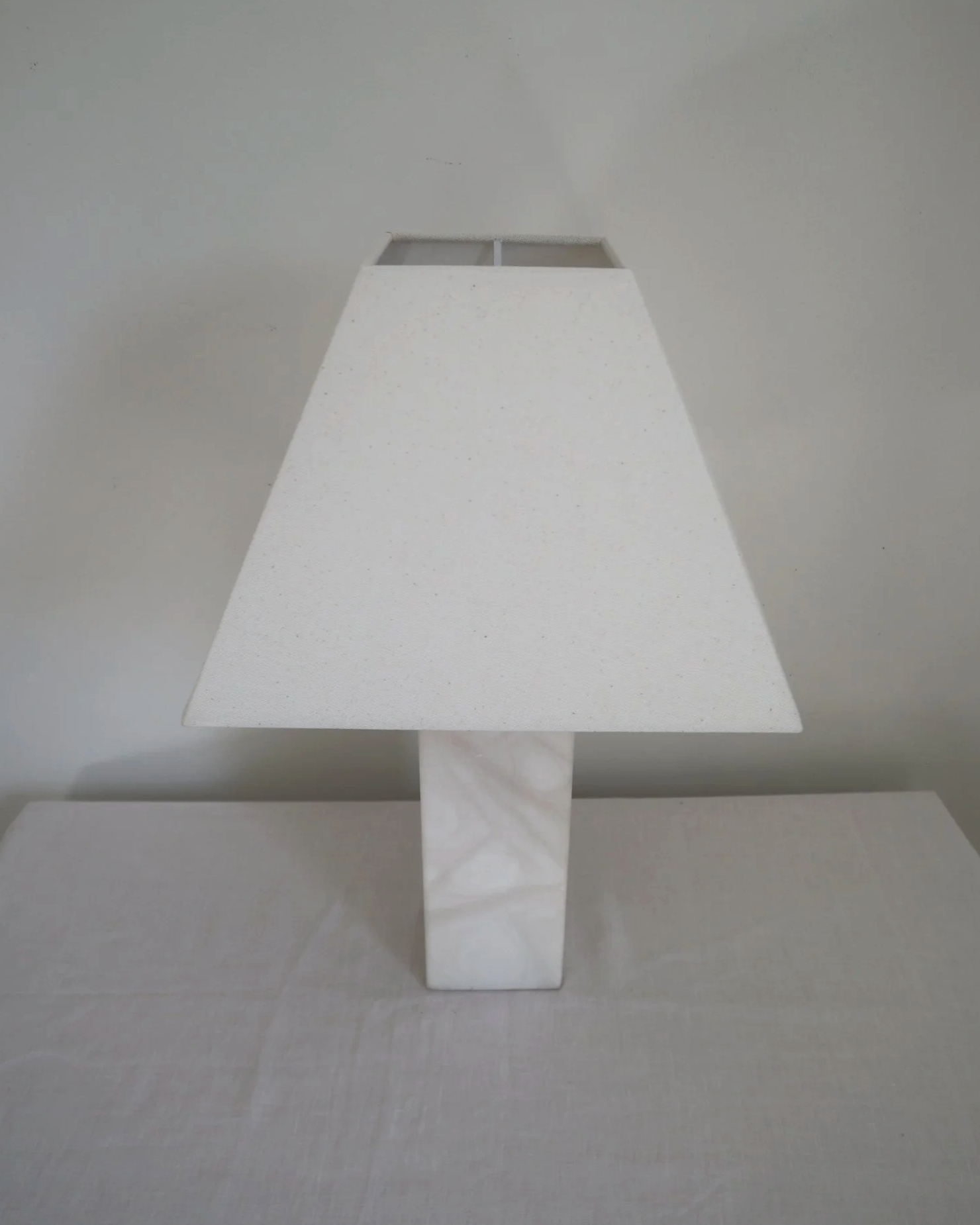 Vintage Spanish large rectangular solid white alabaster table lamp. Circa 1970s.