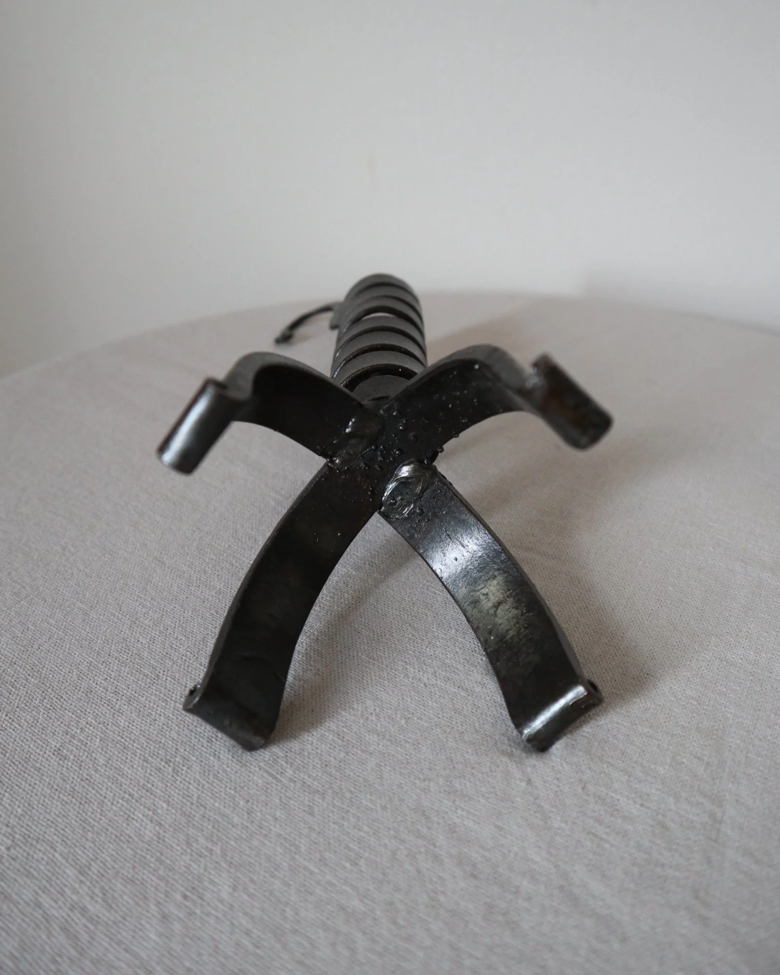 Vintage wrought iron ‘rat de cave’ style candleholder with turning spiral mechanism which raises the candle as it burns lower.
