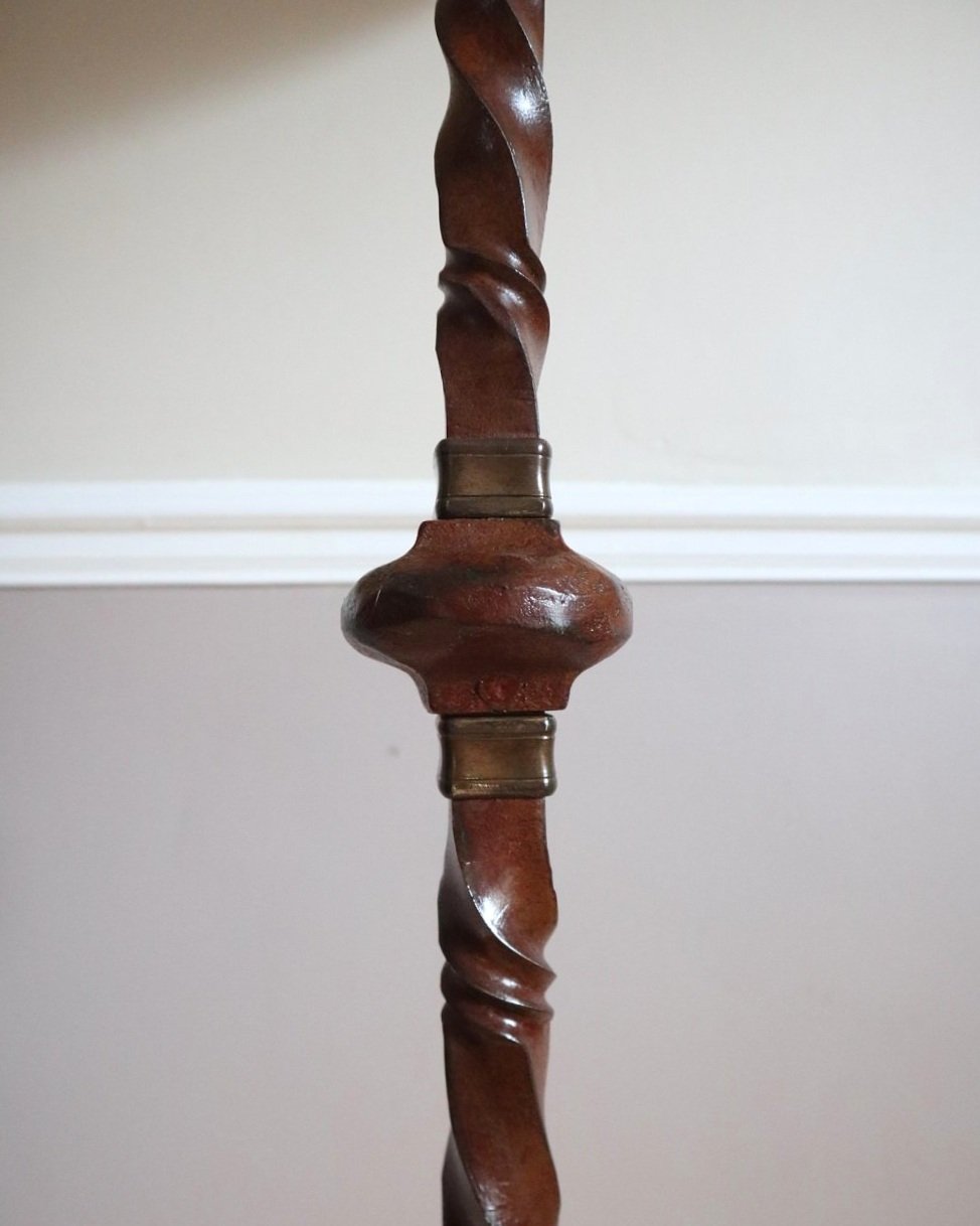 Brutalist French heavy wrought iron floor lamp in the style of Ateliers de Marolles, circa 1950s.