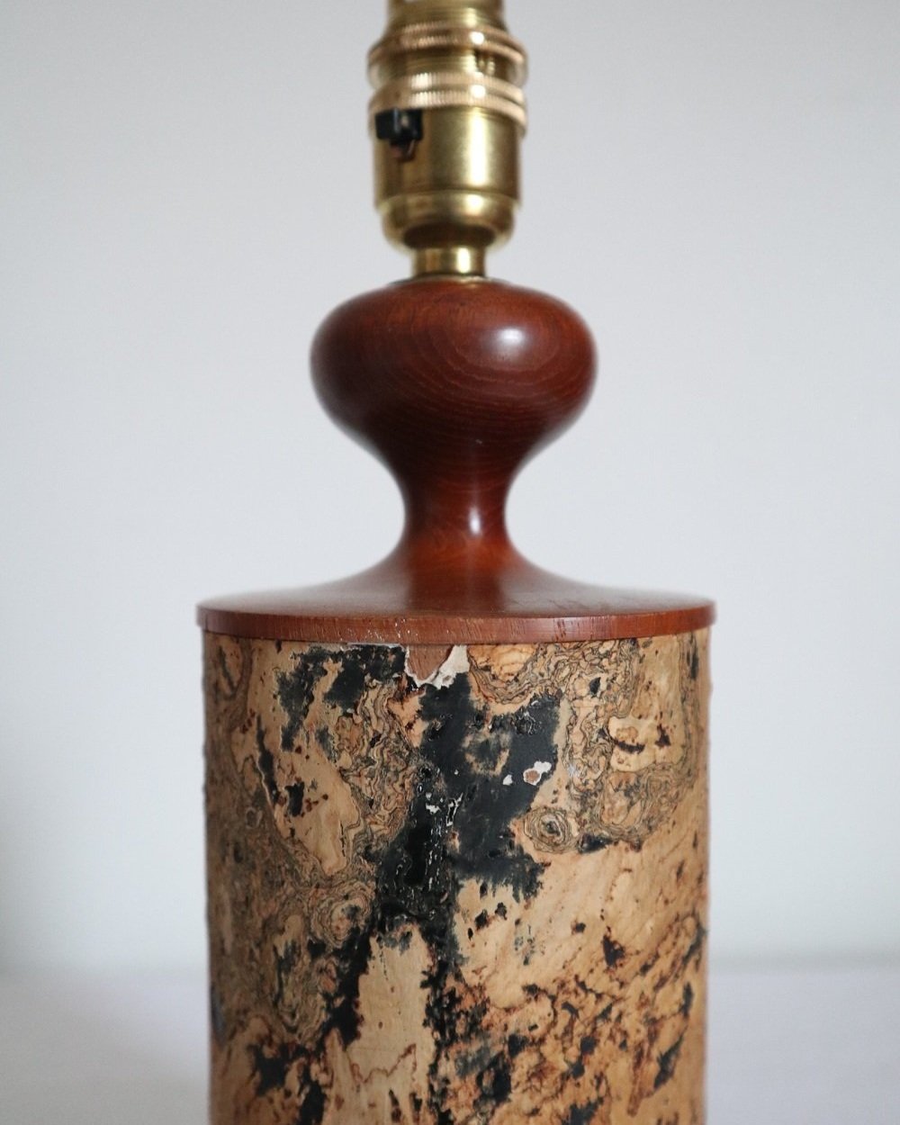 Mid century teak and cork table lamp, circa 1970s.