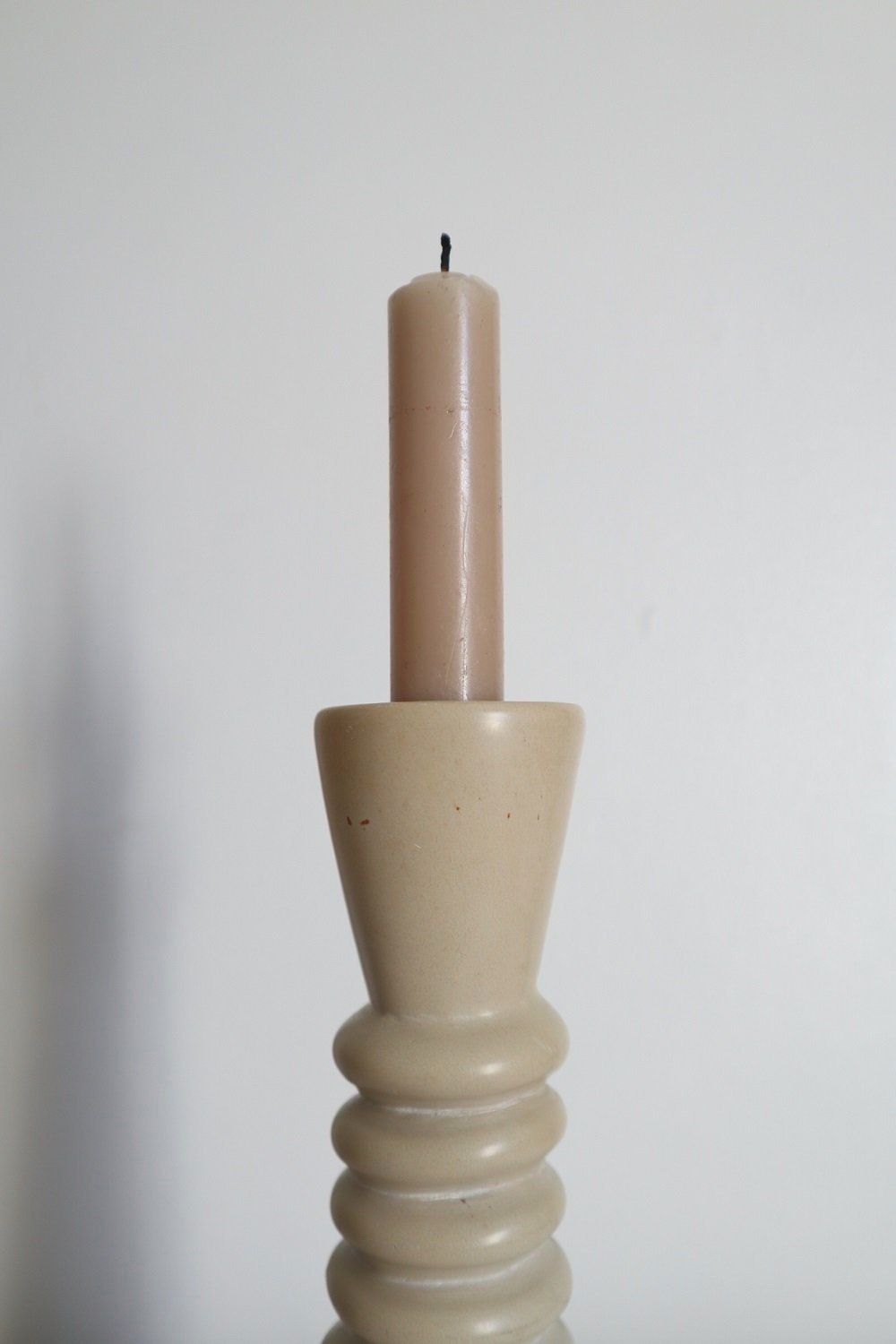 Vintage tall off white ribbed soapstone candleholder