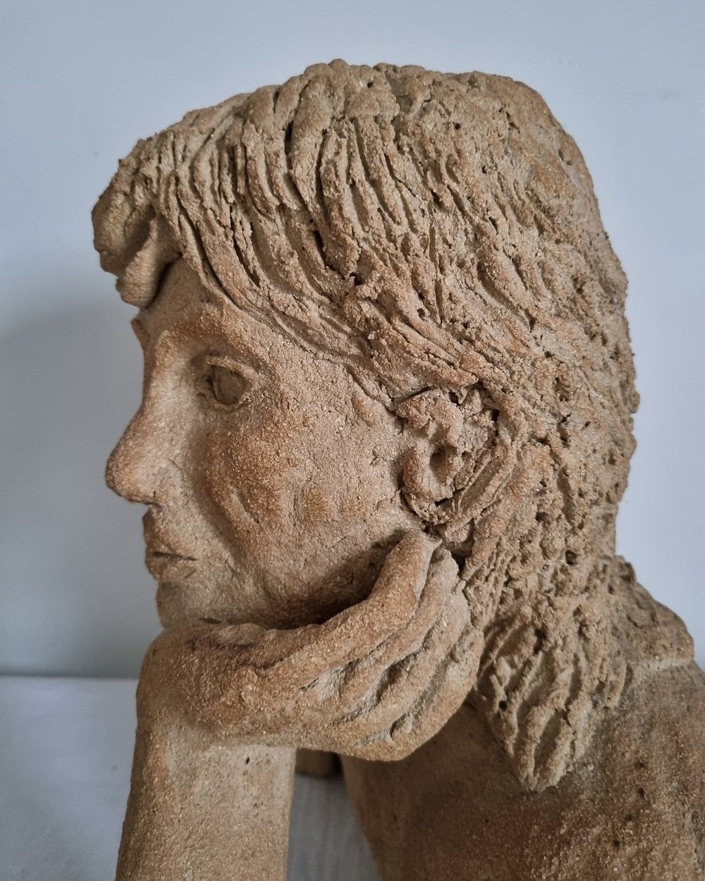 Large vintage handmade studio pottery textured bust sculpture.