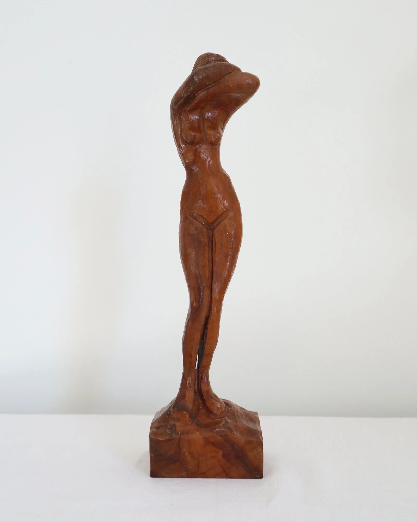 Vintage, hand carved wooden sculpture of female nude.